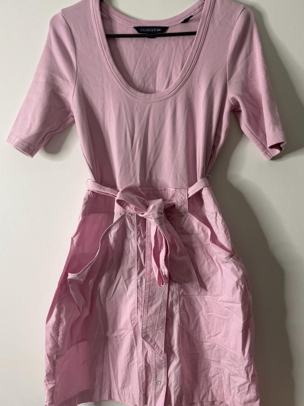 Veronica Beard Pink Scoop Neck Knit Dress with Tie Waist